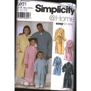 Simplicity 5931 Sewing Pattern Unisex Adult Kids Robe Belt Size XS-M Easy To Sew